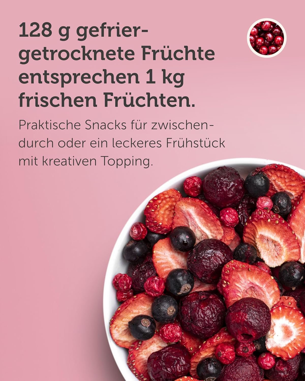 BUAH® Mélange de fruits lyophilisés | cerises, fraises, groseilles rouges et noires lyophilisées sans sucre ajouté | 100% fruits | végétalien, sans gluten, sans lactose (128g) Produits déshydratés Naty Shop