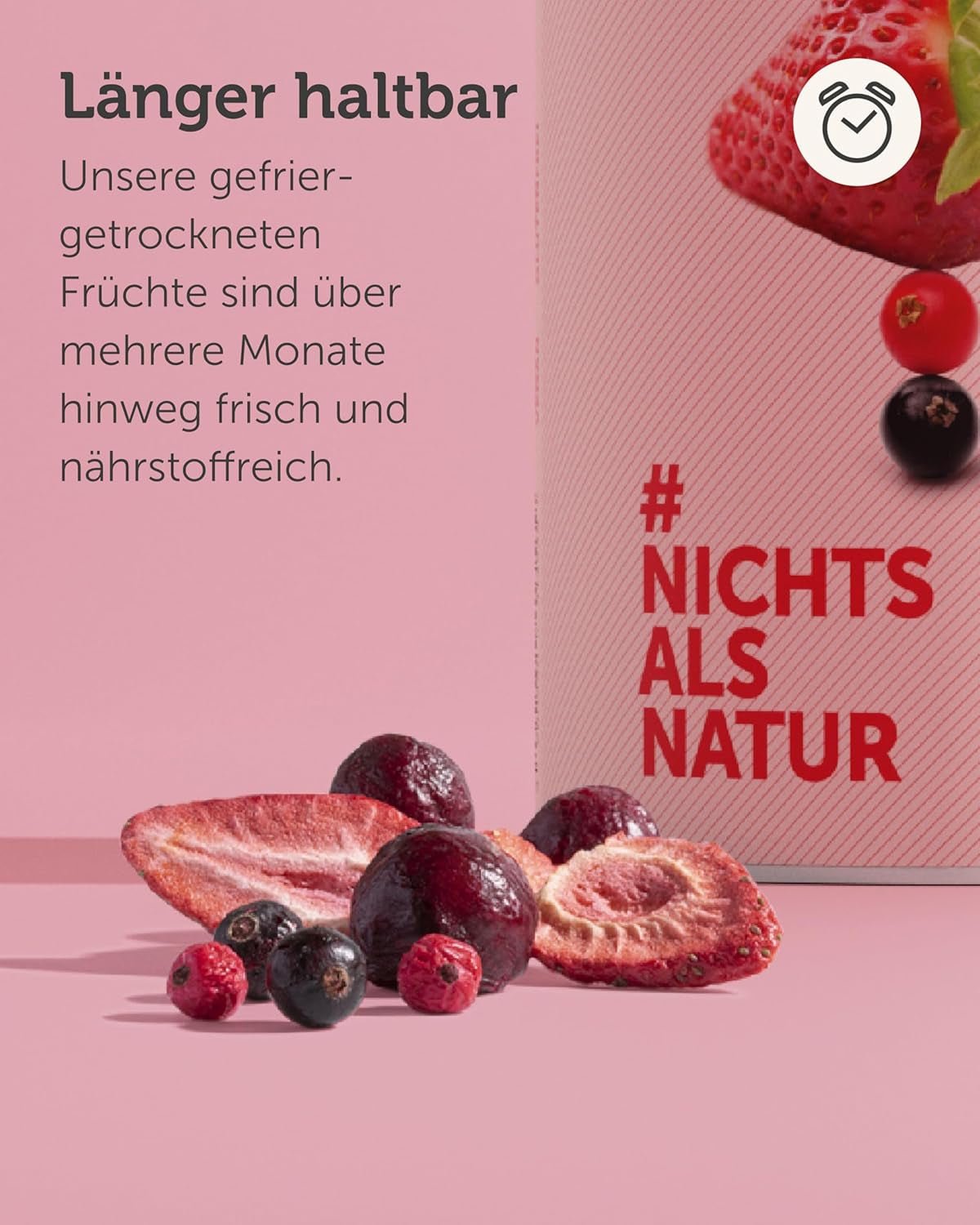 BUAH® Mélange de fruits lyophilisés | cerises, fraises, groseilles rouges et noires lyophilisées sans sucre ajouté | 100% fruits | végétalien, sans gluten, sans lactose (128g) Produits déshydratés Naty Shop