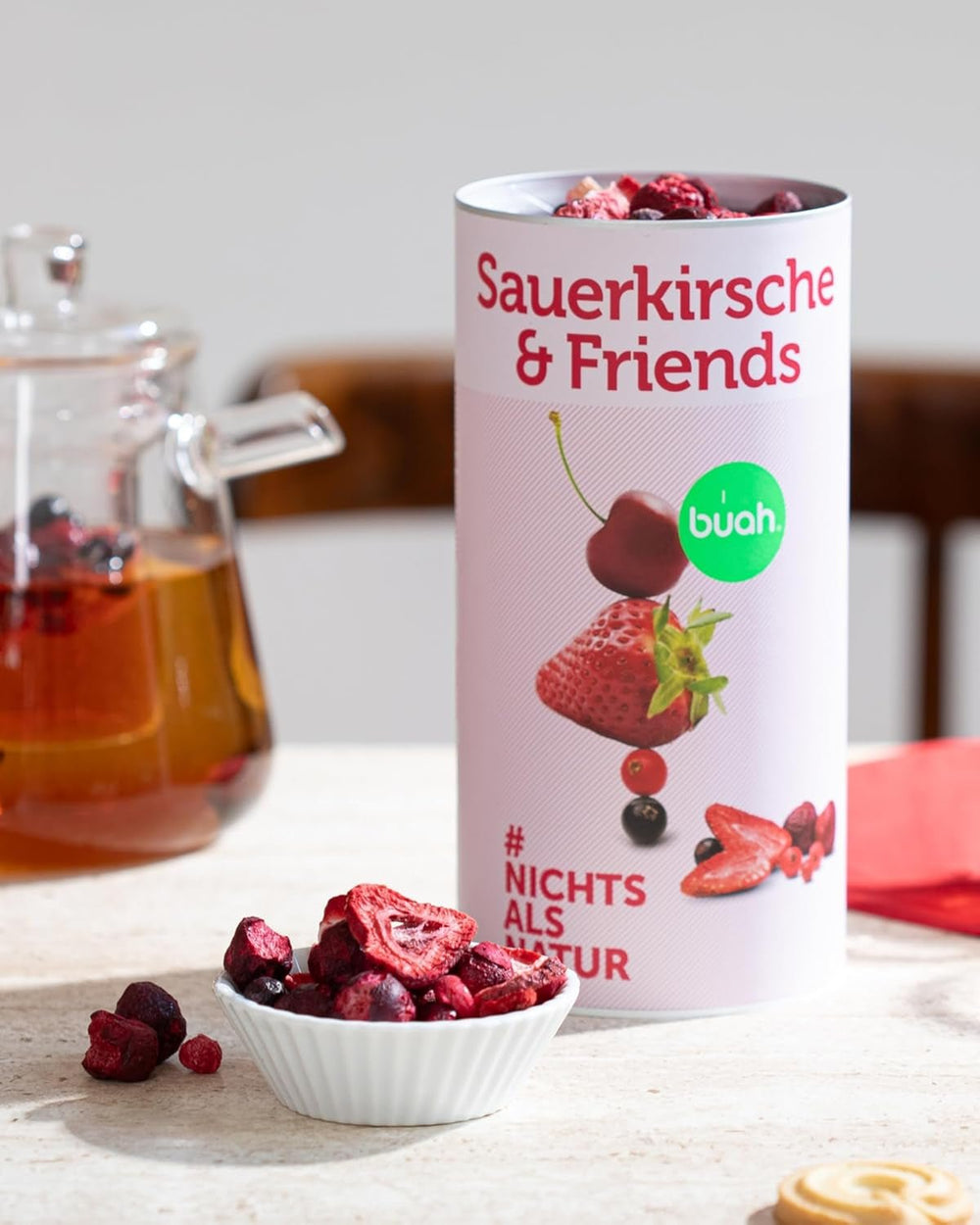 BUAH® Mélange de fruits lyophilisés | cerises, fraises, groseilles rouges et noires lyophilisées sans sucre ajouté | 100% fruits | végétalien, sans gluten, sans lactose (128g) Produits déshydratés Naty Shop