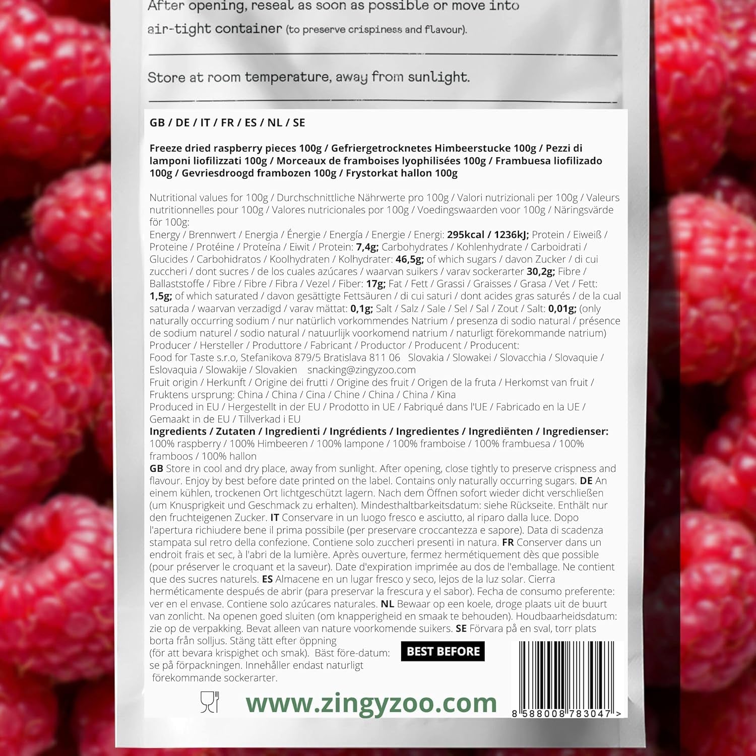 Morceaux de framboises lyophilisés | Fruits lyophilisés lyophilisés | Framboises lyophilisées sans gluten | Framboise lyophilisée | ZingyZoo (100g) Naty Shop produits déshydratés