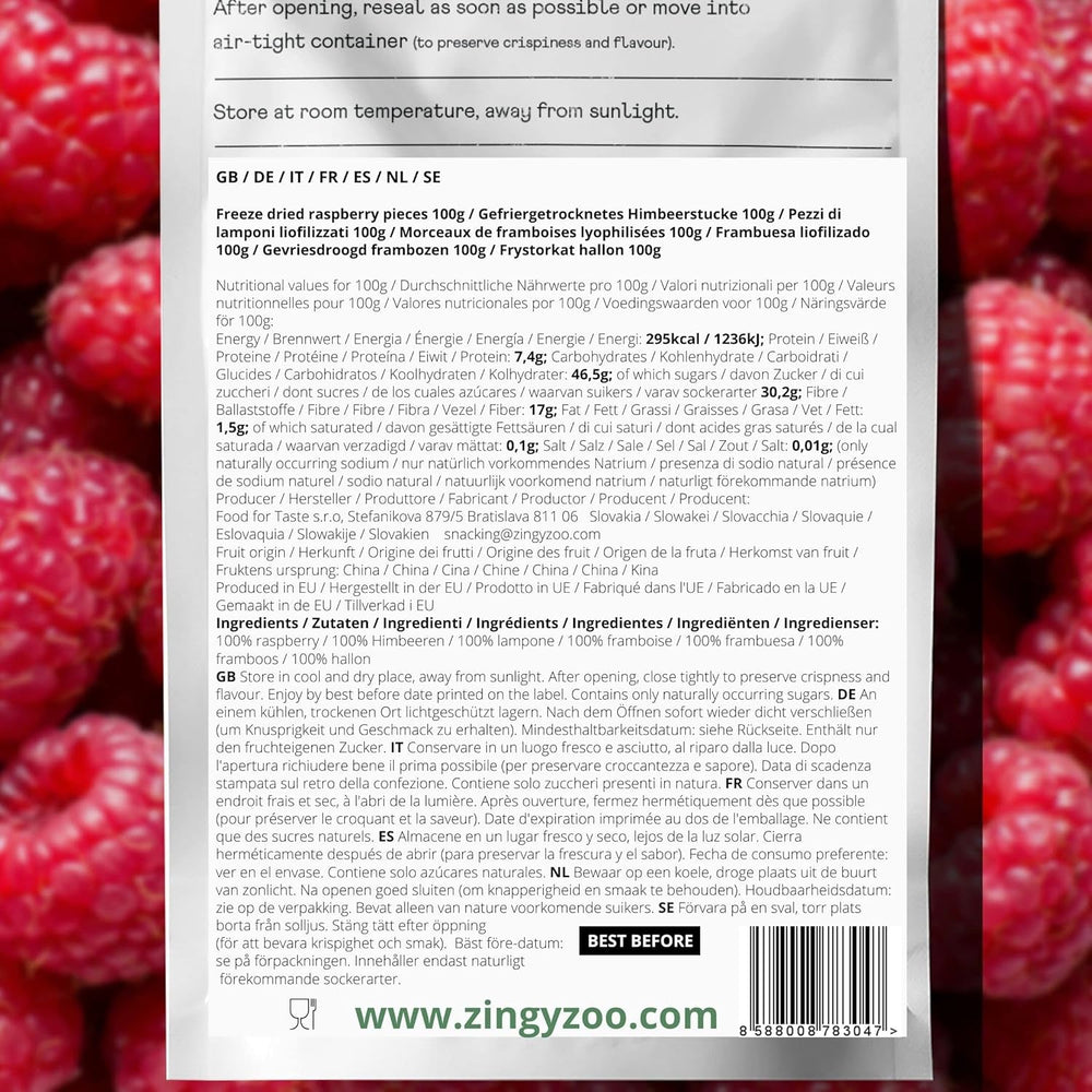 Morceaux de framboises lyophilisés | Fruits lyophilisés lyophilisés | Framboises lyophilisées sans gluten | Framboise lyophilisée | ZingyZoo (100g) Naty Shop produits déshydratés