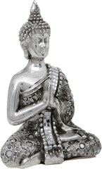 Bouddha thaïlandais avec mains Tissu de méditation argenté réfléchissant 13 cm Statuettes et sculptures en argent Naty Shop Titre par défaut