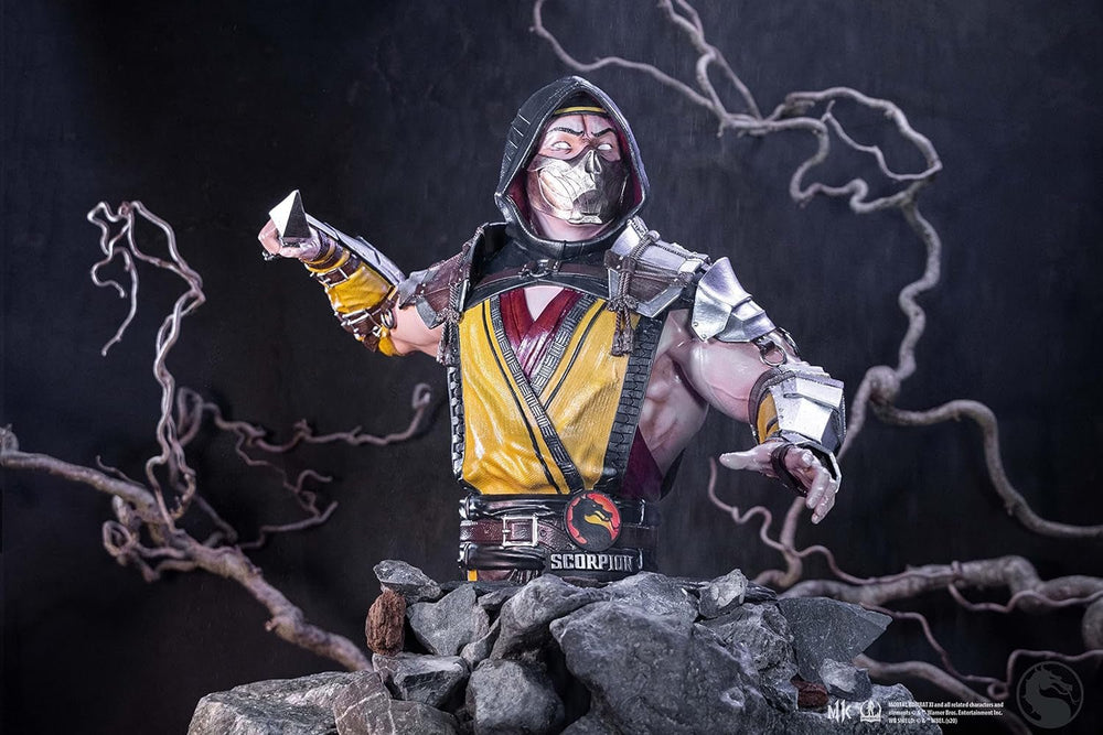 Buste de Scorpion Mortal Kombat sous Licence Officielle, Jaune, 29,5 cm, Statuettes et Sculptures en Résine Synthétique Naty Shop