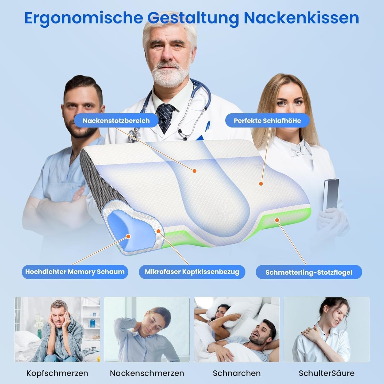 PHYSEN Oreiller orthopédique Oreiller Cervical, Oreiller de Soutien du Cou, Oreiller en Mousse à Mémoire de Forme, Oreiller Ergonomique pour Douleurs Cervicales Oreiller de Couchage Oreiller Anti-Ronflement pour Côtés, Dos et Abdomen (62 * 34 * 11 6.5CM) Oreillers orthopédiques cervicaux Naty Shop