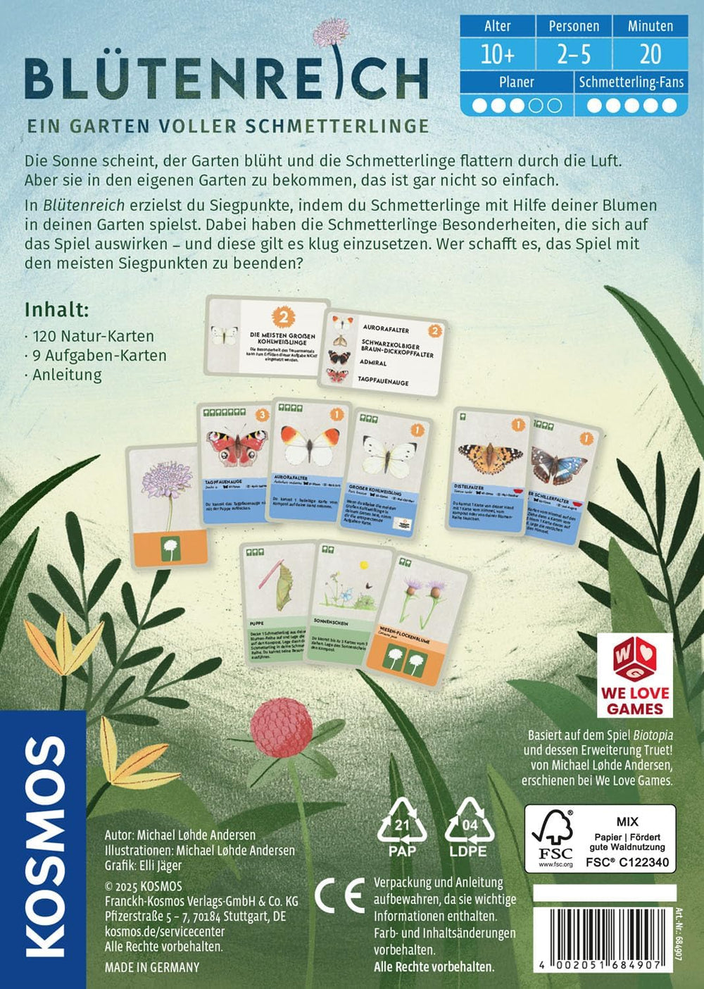 Kosmos 6848907 Kingdom of Flowers - Un jardin plein de papillons - Jeu de cartes familial à partir de 10 ans pour 2 à 5 joueurs