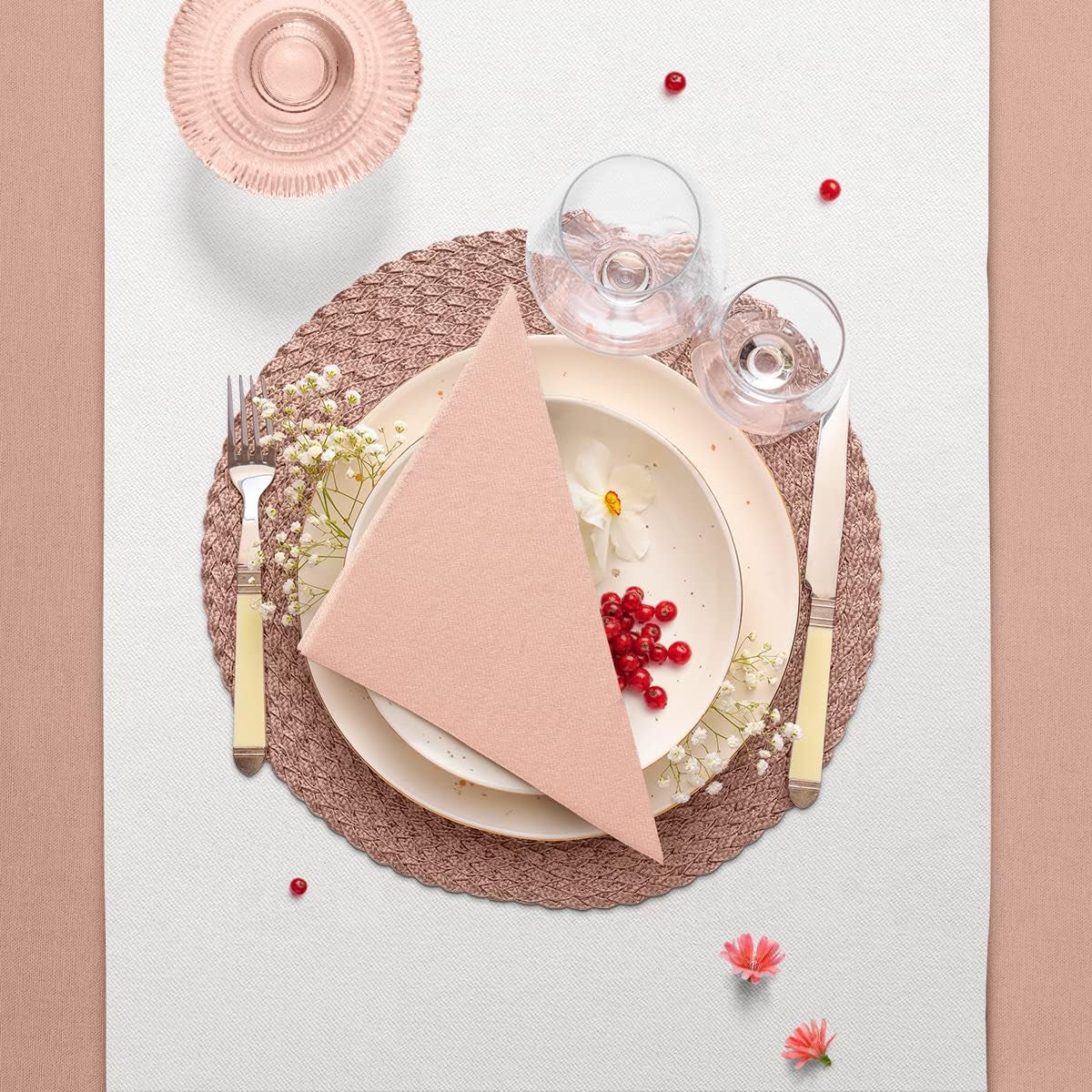 PAW - Serviettes Airlaid (40 X 40 Cm) I 50 pièces I Unicolore I Aspect tissu I Décoration de table élégante I Horeca I Pour les occasions importantes comme les mariages, les fêtes, Noël I Unicolore : Rose