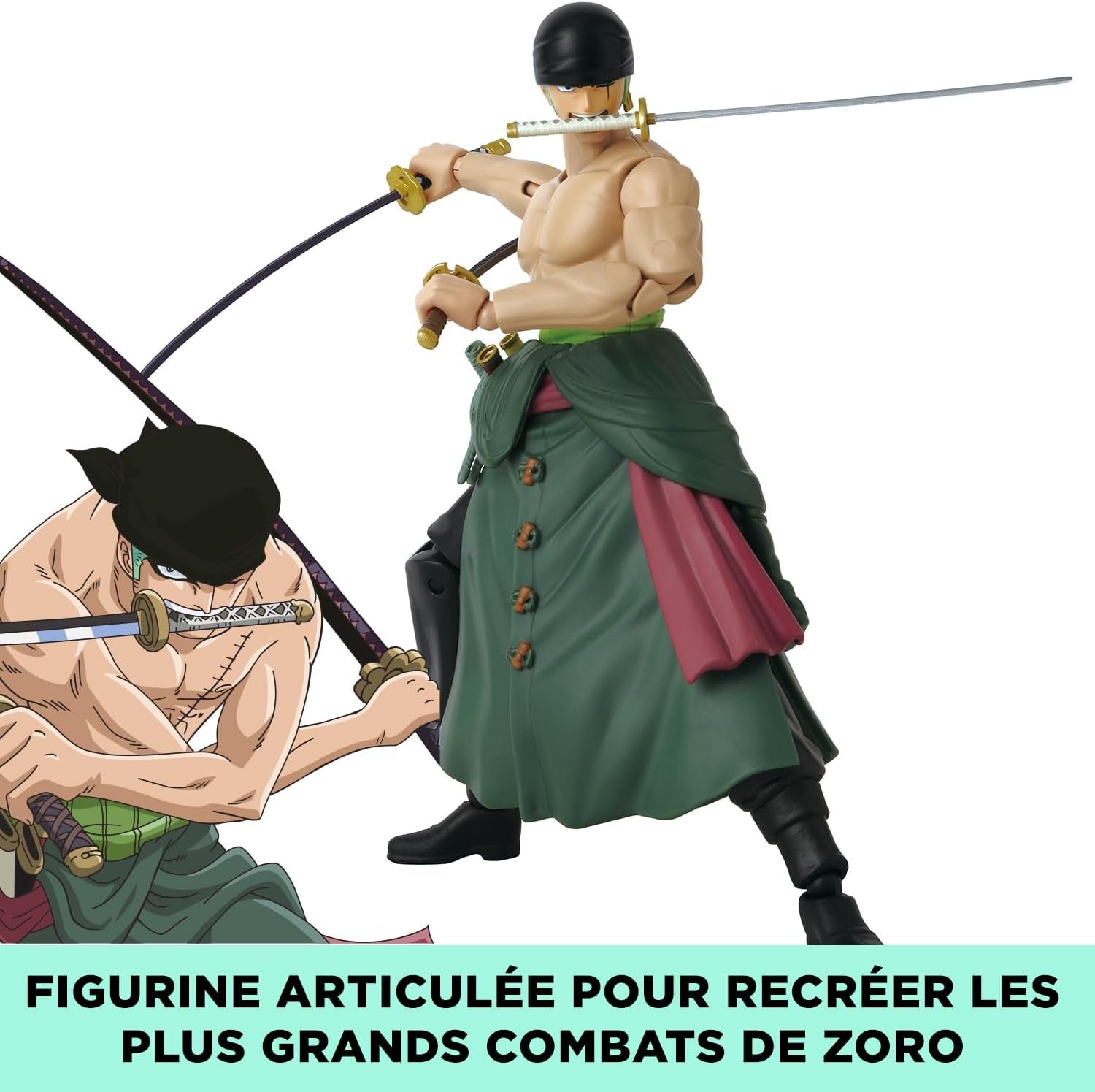 Bandai - Anime Heroes - One Piece Figure - Lorenor Zorro 17 Cm Three Sword Style - Licența oficială One Piece - Movable Manga Figure Zorro 3 Swords - Toy For Children From 4 Years - 37052 Action figures Naty Shop