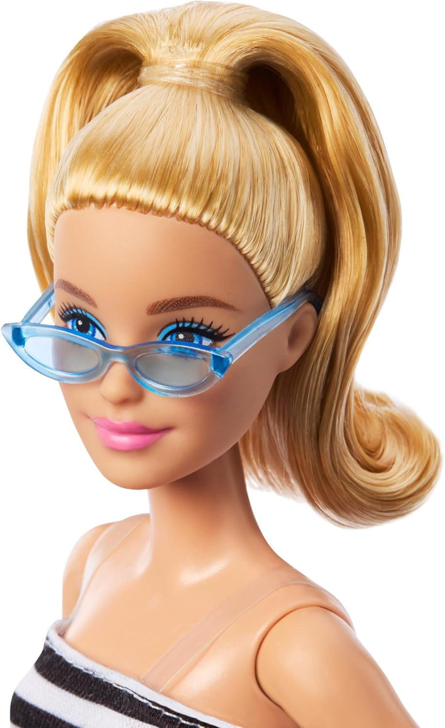 Poupée Barbie Fashionistas no. 213 Blonde en haut rayé, jupe rose et lunettes de soleil 65e anniversaire Poupée de collection HRH11 Naty Shop Dolls