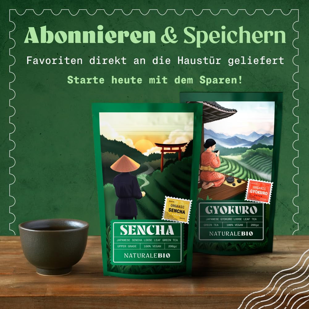 Thé Sencha japonais Naturalebio - 200 g Thé vert bio - Thé vert Sencha 100% pur et naturel - feuilles en vrac de la première récolte - produit biologique cultivé au Japon