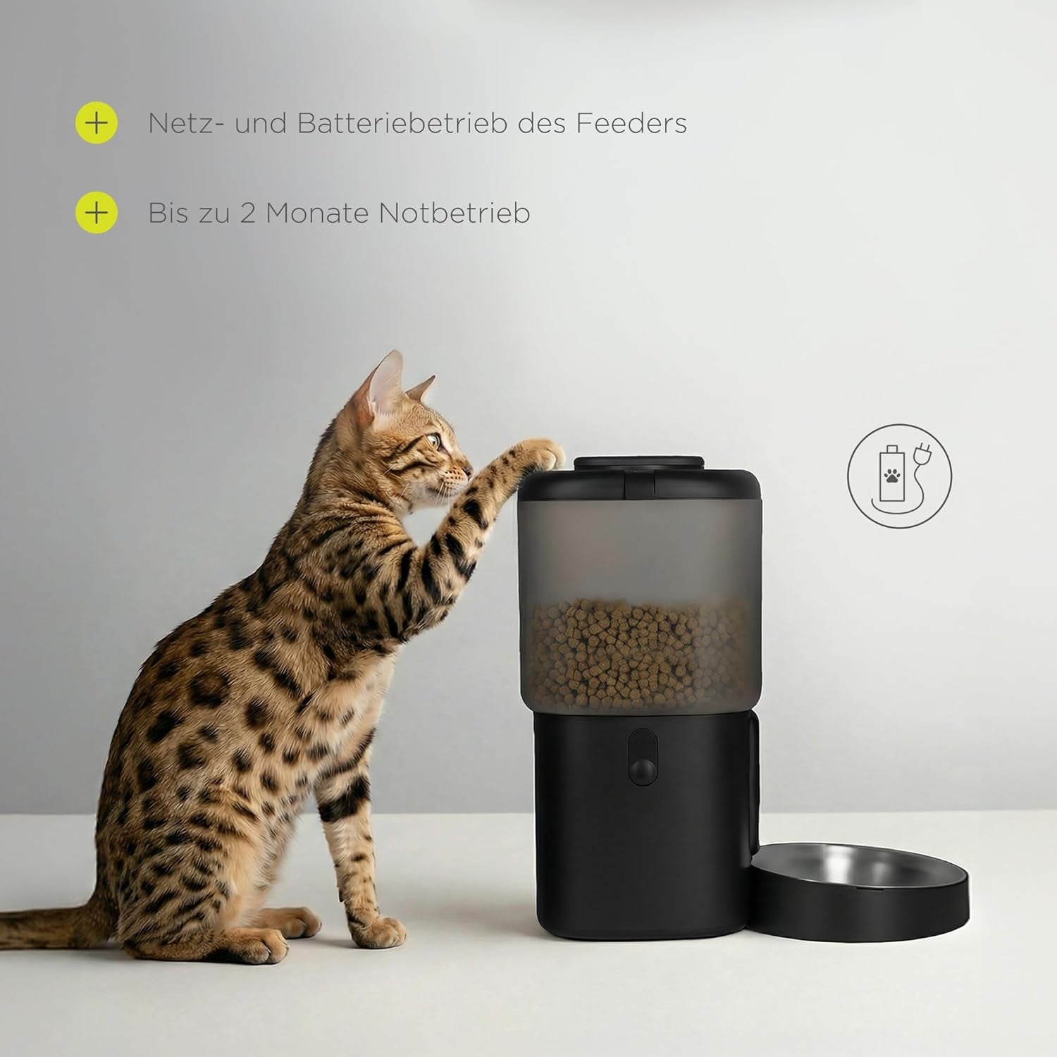 Feast Automatische Futterautomat Katze mit App and Kamera, Live-Video mit Nachtsicht und Zwei-Wege-Audio, Portionskontrolle, Edelstahl-Napf, Katzen Trinkbrunnen mit Filter, 4,5 l et 2,5 l