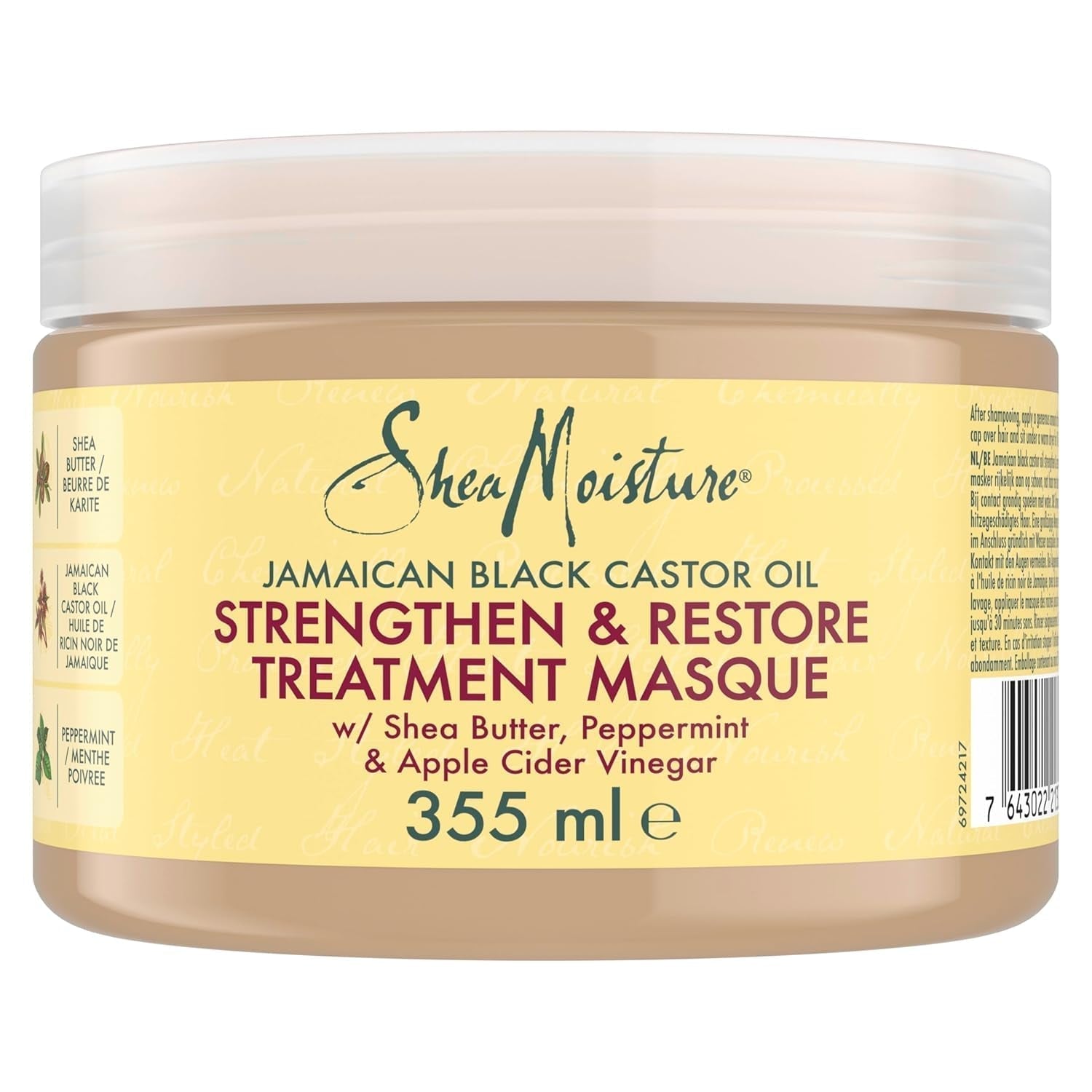 Masque capillaire à l'huile de ricin noire jamaïcaine SheaMoisture sans silicone et sans sulfate Masque de traitement capillaire Strength&Restore pour cheveux naturels, traités chimiquement ou coiffés à la chaleur 355 ml Naty Shop masque capillaire 355 Ml (1 paquet)