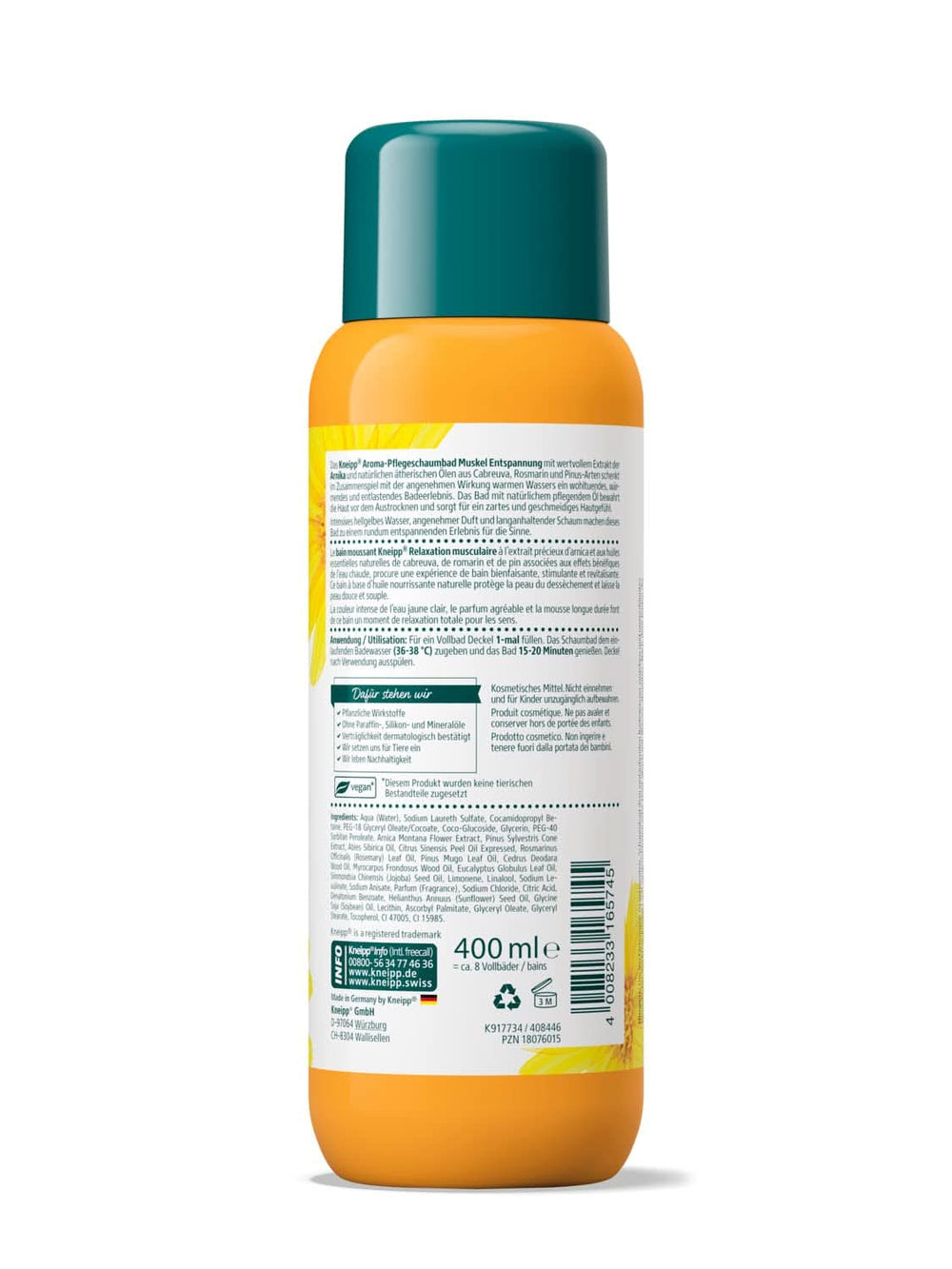 Kneipp Aroma, additif de bain à l'extrait d'arnica et aux huiles essentielles naturelles des espèces de Cabreuva, Romarin et Pinus, 400 ml Naty Shop