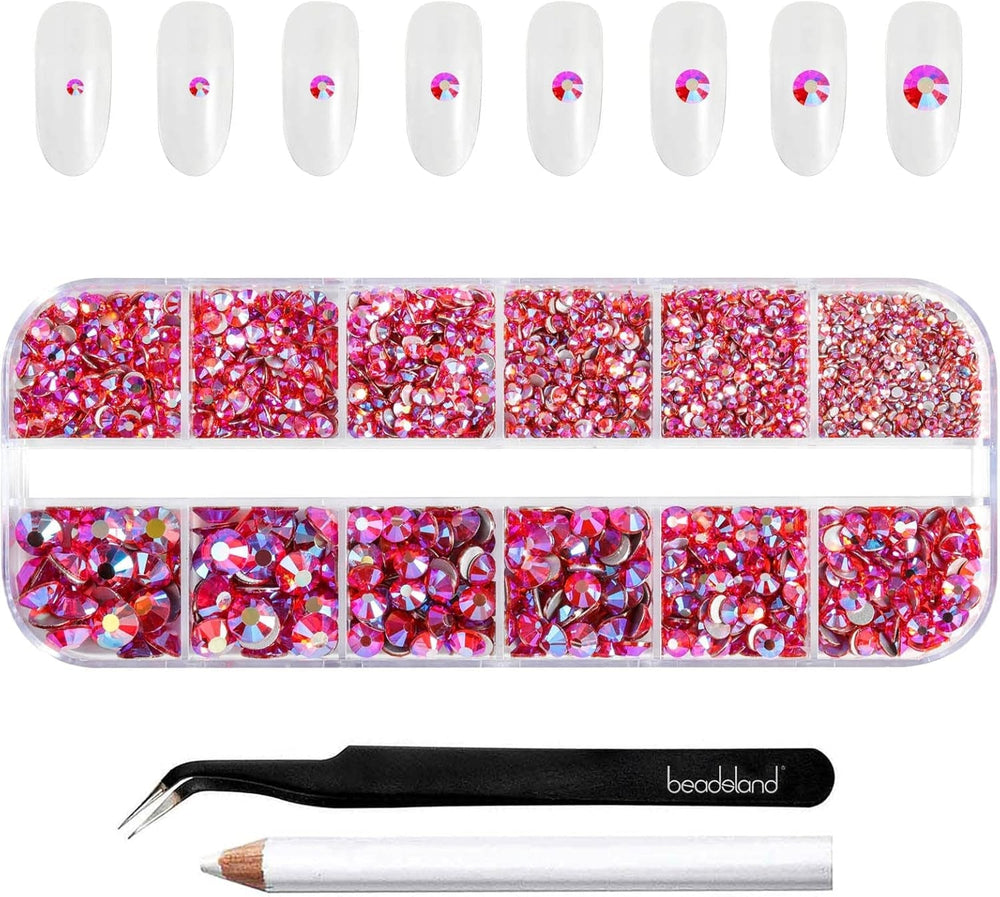 Beadland 2500Pcs Verre Nailart Strasssteine ​​​​Kristall Flatback Edelsteine ​​​​Runde, ​​​​pour Handwerk Gemischt 8 Größen SS4 ~ SS30 Mit Picking Pinzette Und Stift (Kristall Weiss)