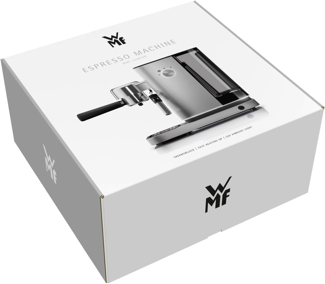 Machine à expresso WMF Lumero, porte-filtre, 1400 watts, porte-filtre, 3 inserts, pour 1-2 tasses à expresso, y compris pour capsules, 15 bars, porte-gobelet, mousseur à lait, acier inoxydable mat