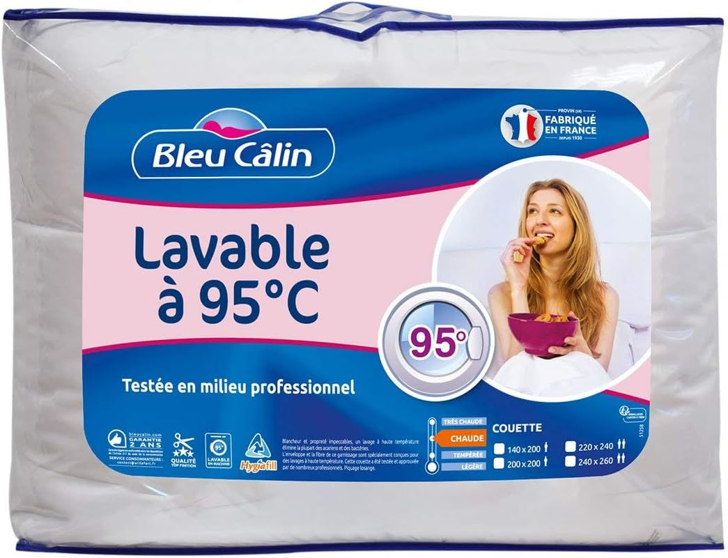 Couette chaude pour 1 personne, Hygiafill lavable à 95°, testée professionnellement, blanc, 140X200Cm, KBOB40 Couettes et couettes Naty Shop