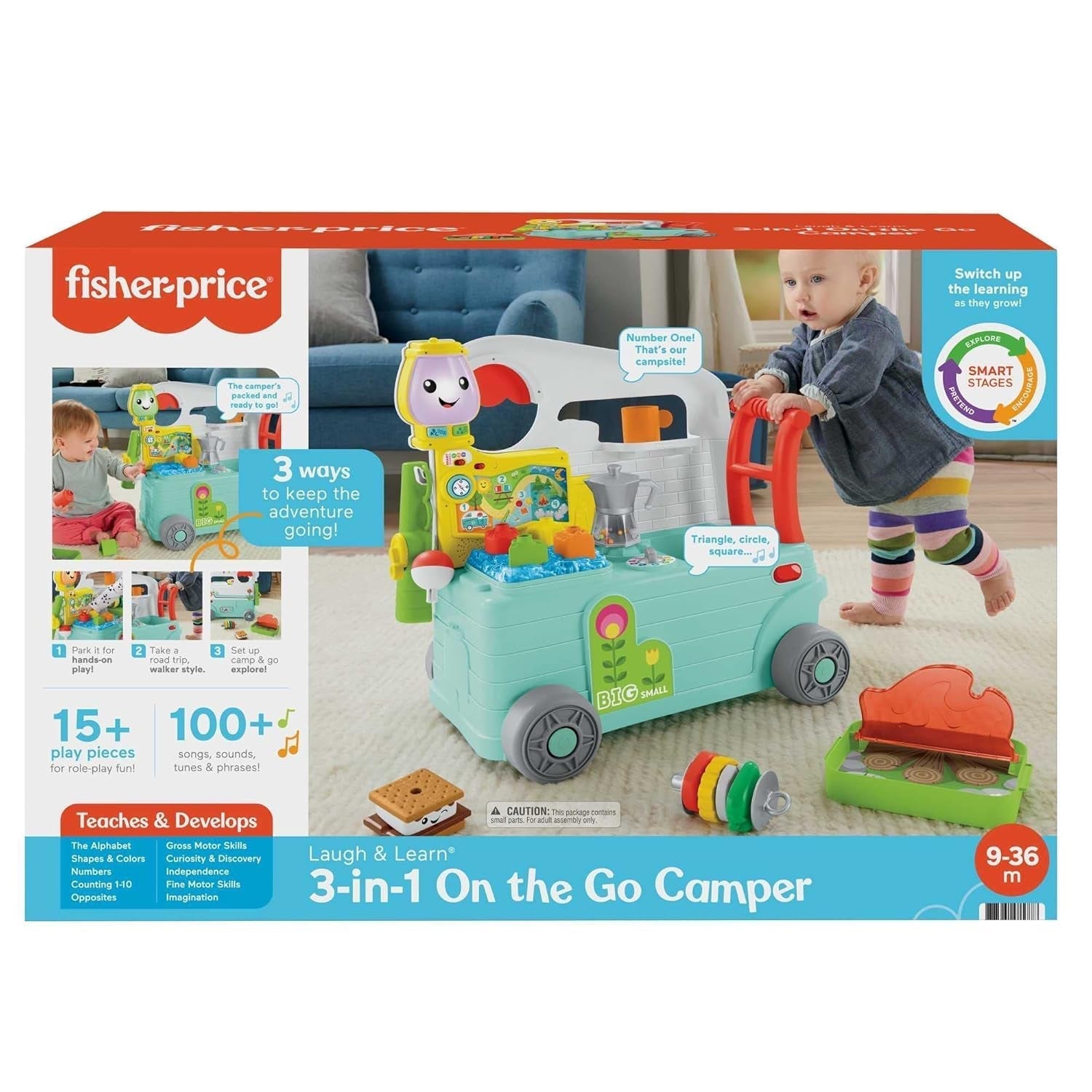 Fisher-Price - Laugh and Learn Camper 3-en-1 Jouet à pousser pour bébé et centre d'activités musicales Jouet pour bébé 9-36 mois HCK51 Jouets pour bébé Naty Shop