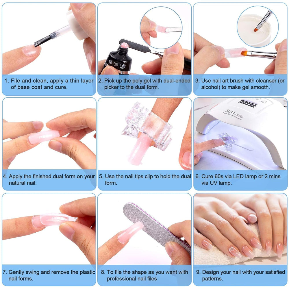 Ensemble de 120 formes d'ongles, extensions d'ongles, formes d'ongles en gel, ensemble de formes d'ongles avec brosse à double tête et lime à ongles avec clips, pour ongles en gel