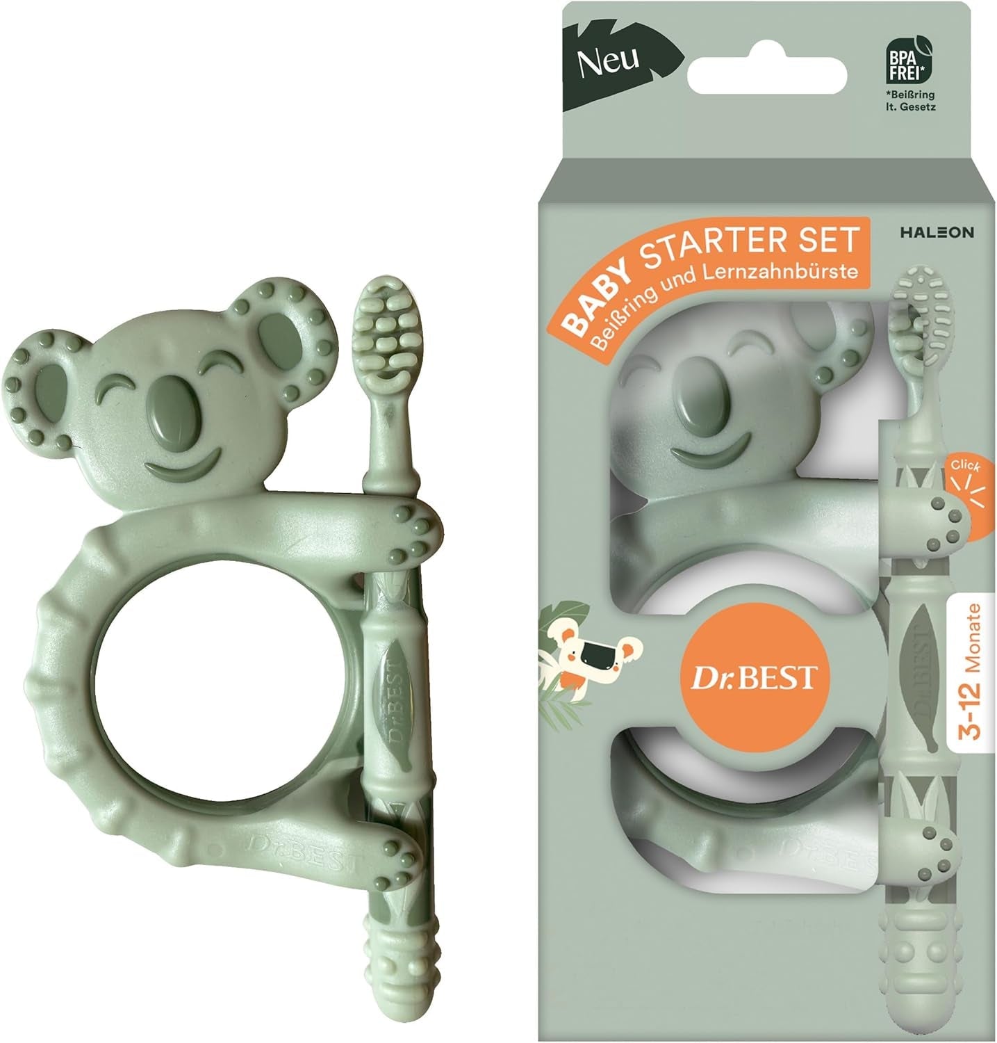 Brosse à dents pour bébé - Dr.BEST Baby Starter Set : Anneau de dentition et brosse à dents d'entraînement pour bébés âgés de 3 à 12 mois, développés avec des experts dentistes pédiatriques, 1 pièce