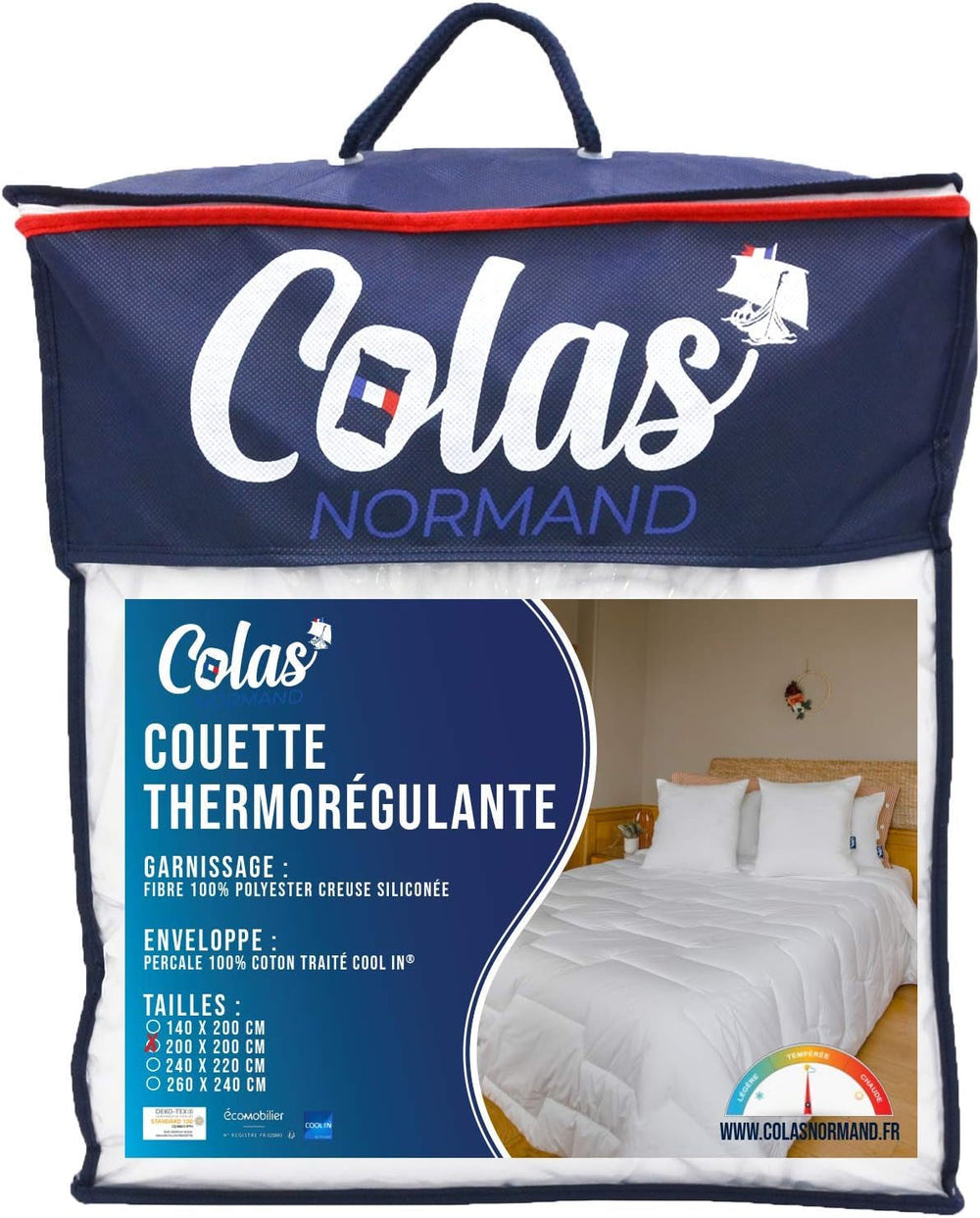 COLAS NORMAND Couette thermorégulatrice, Cool In, Tempéré, 140 X 200 Cm, Sueur, Ventilation optimale, 100% percale, Fresh Feel, Français, 53130255, Blanc Naty Shop Couettes et couettes Blanc 200X200 Cm