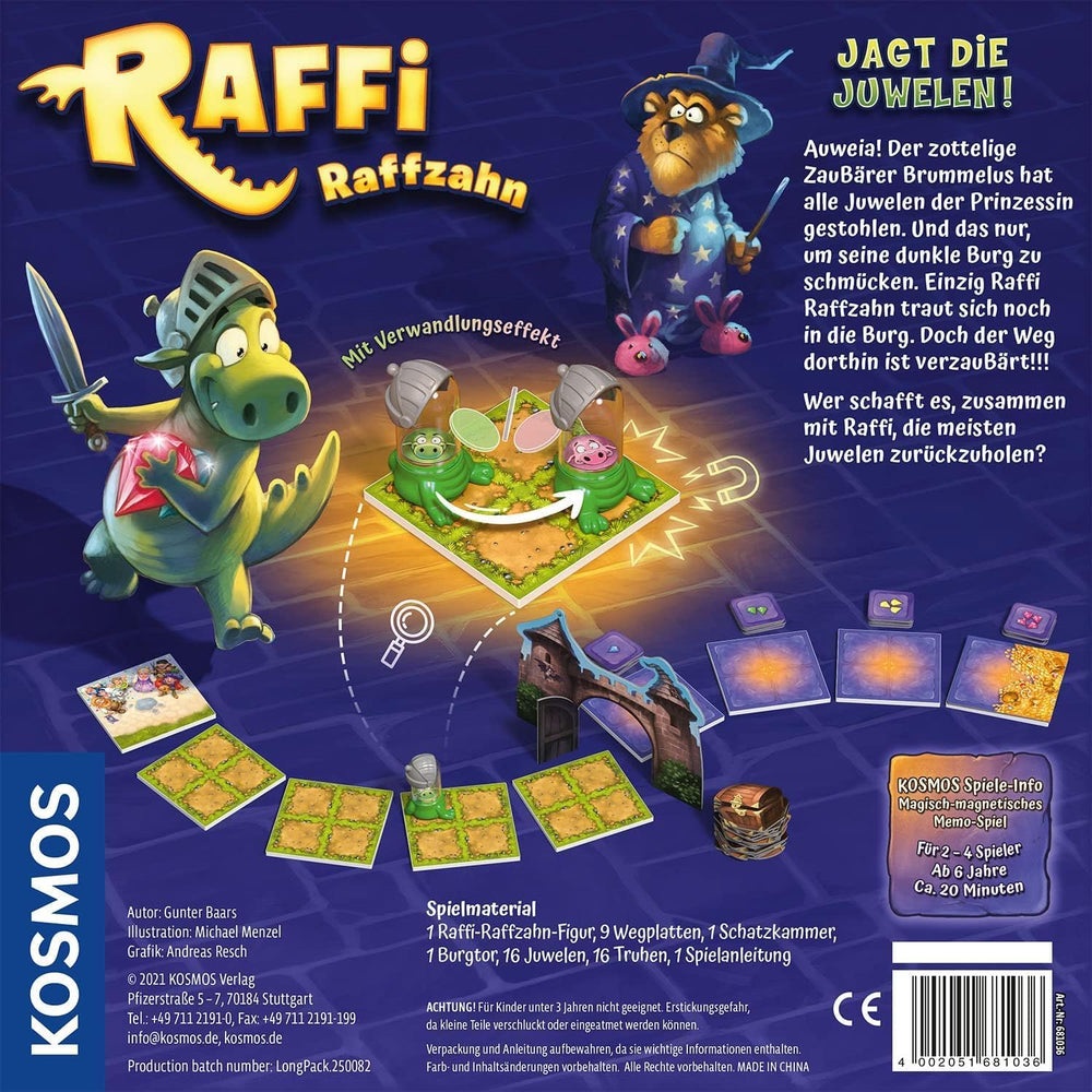 KOSMOS 681036 Raffi Raffzahn Jewel Hunt, jeu passionnant pour enfants avec figurine de dragon magnétique, jeu de société pour 2 à 4 enfants à partir de 6 ans ou toute la famille
