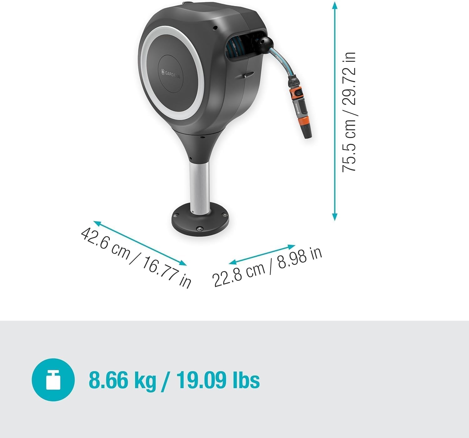 Gardena RollUp M Terrace Hose Box : Boîte résistante aux intempéries avec technologie d'enroulement et tuyau de 20 m pour l'arrosage des jardins en terrasse de taille moyenne, enroulement automatique, blanc (18615-20)