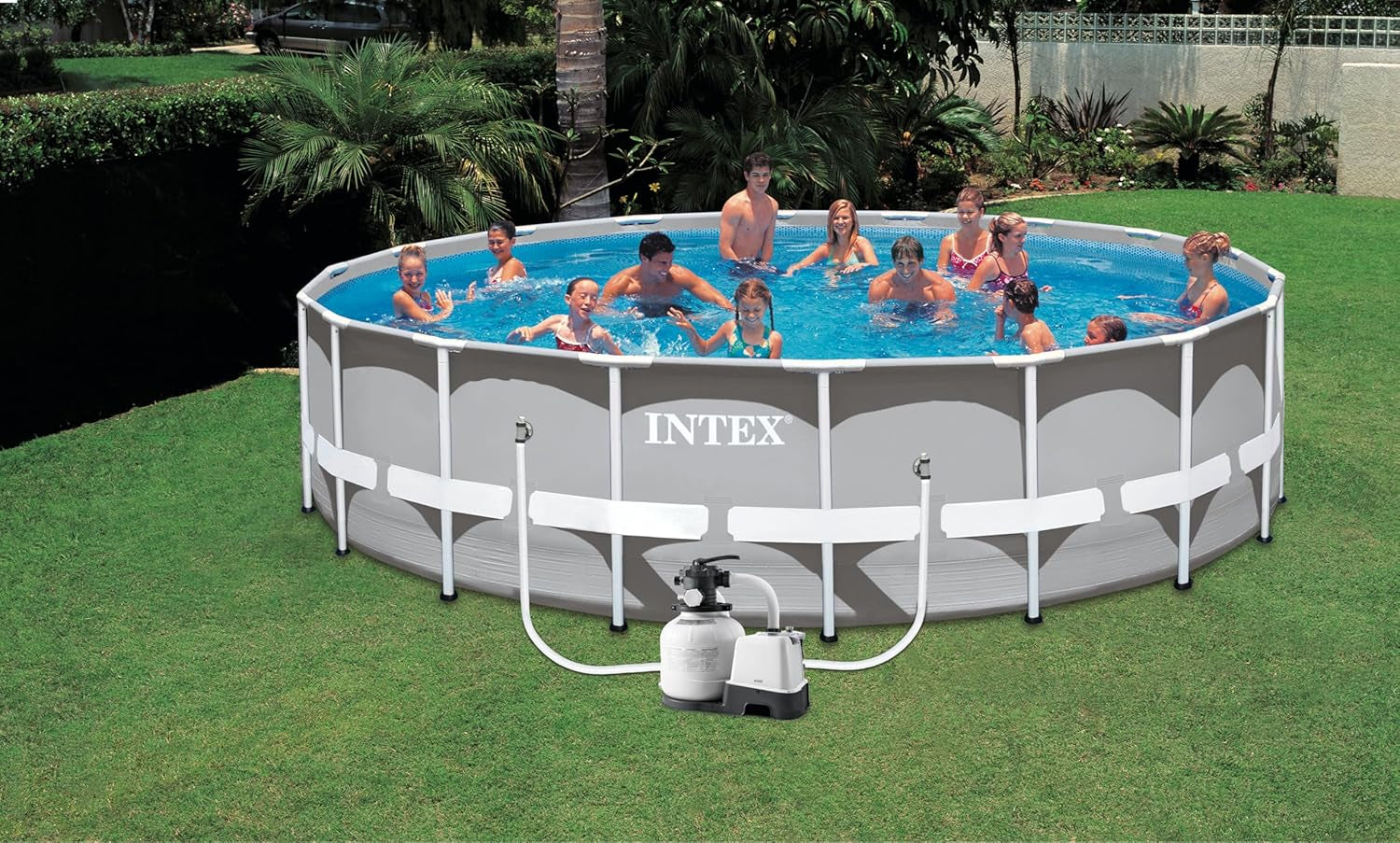 Intex 26676 Krystal Clear Système d'eau salée Pompe à filtre à sable 7900 L/h Débit d'eau 6000 L/h Débit du système pour piscines jusqu'à 32200 L Plastique Blanc