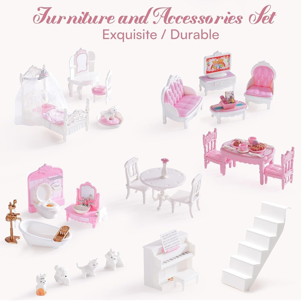 ROBUD casă de păpuși din lemn pentru copii, cadou de jucărie casă de păpuși pentru fete și băieți în vârstă de 3, 4, 5, 6 ani Casute de papusi Naty Shop