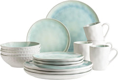 MÄSER Serie Frozen, Geschirr Set Aus Keramik Für 4 Personen, 16-Teiliges Kombiservice Mit Organischen Formen, Farblich Gesprenkeltes Service, Steinzeug, Türkis-Grün Services de table Naty Shop Türkis-Grün