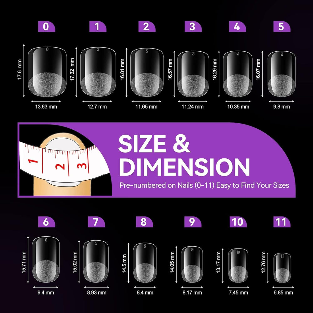 Gelike EC Lot de 120 faux ongles carrés extra courts en résine PMMA pré-polie pour femme, salon, 12 tailles