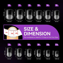 Gelike EC Lot de 120 faux ongles carrés extra courts en résine PMMA pré-polie pour femme, salon, 12 tailles