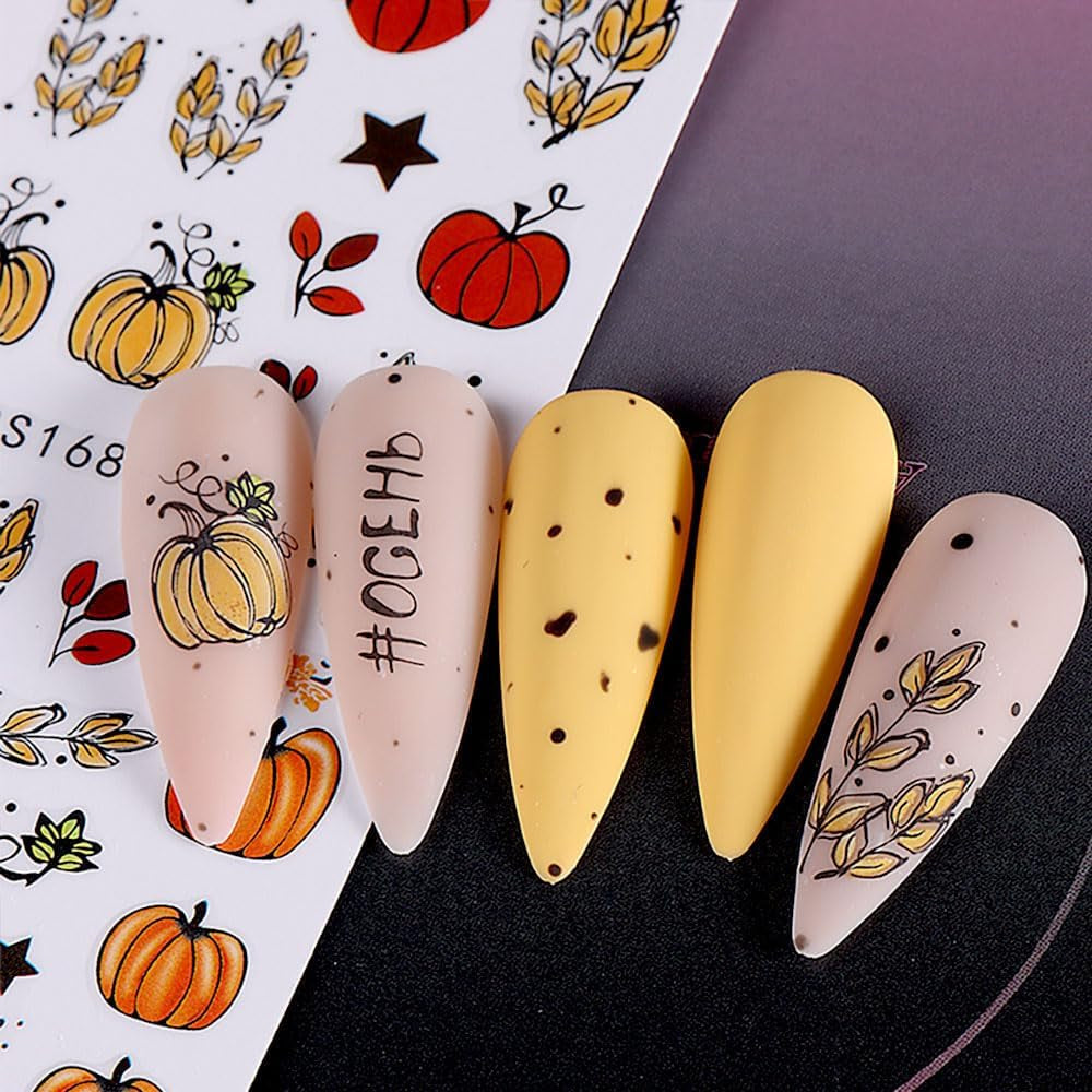 Autocollants pour ongles d'automne 3D, feuilles de citrouille, lignes géométriques, fleurs, autocollants pour ongles, Design du jour de Thanksgiving, autocollants pour ongles d'automne, accessoires pour ongles, Nail Art