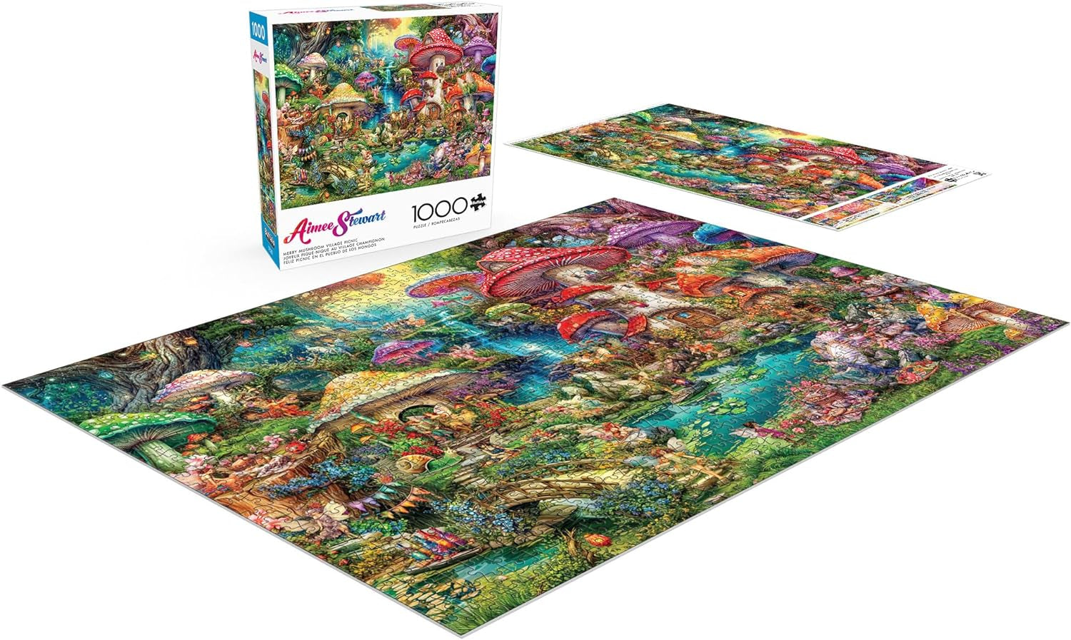 Buffalo Games - Aimee Stewart - Pique-nique au village de champignons joyeux - Puzzle de 1000 pièces pour adultes, puzzle stimulant, parfait pour les soirées de jeux - Taille prête à l'emploi 26,75 x 19,75 cm Puzzle Naty Shop