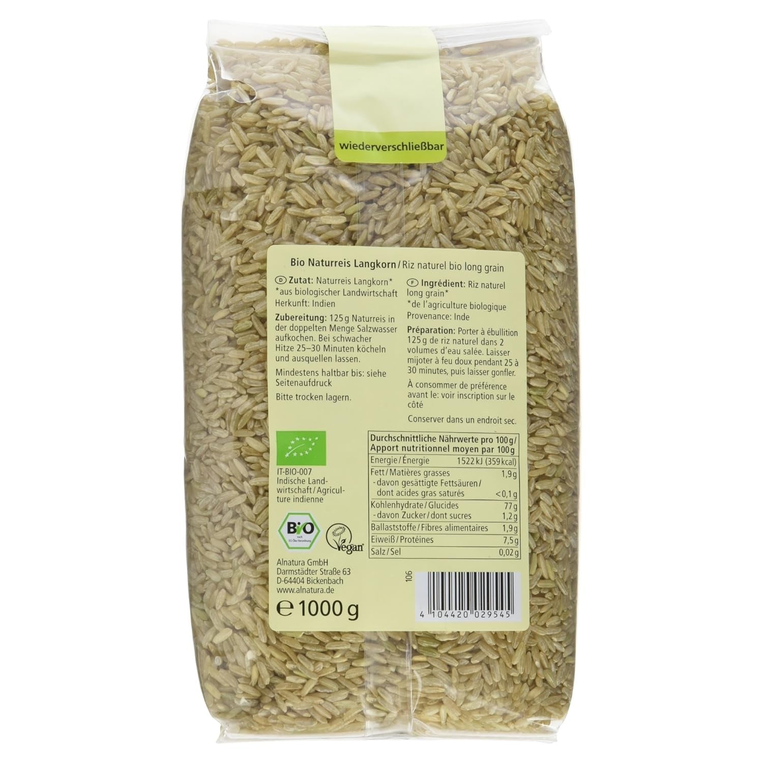 Riz brun à grains longs biologique paquet de 6 (6 x 1 kg)