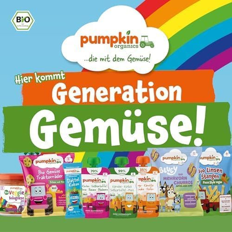 Sachets de légumes et céréales biologiques Pumpkin Organics, pack de 8 : Poire, Fraises, Patate douce, Betterave, Banane, Avoine - Sans sucre ajouté¹ - Dès 6 mois - comme collation ou aliment complémentaire dans l'emballage (8 x 100g)