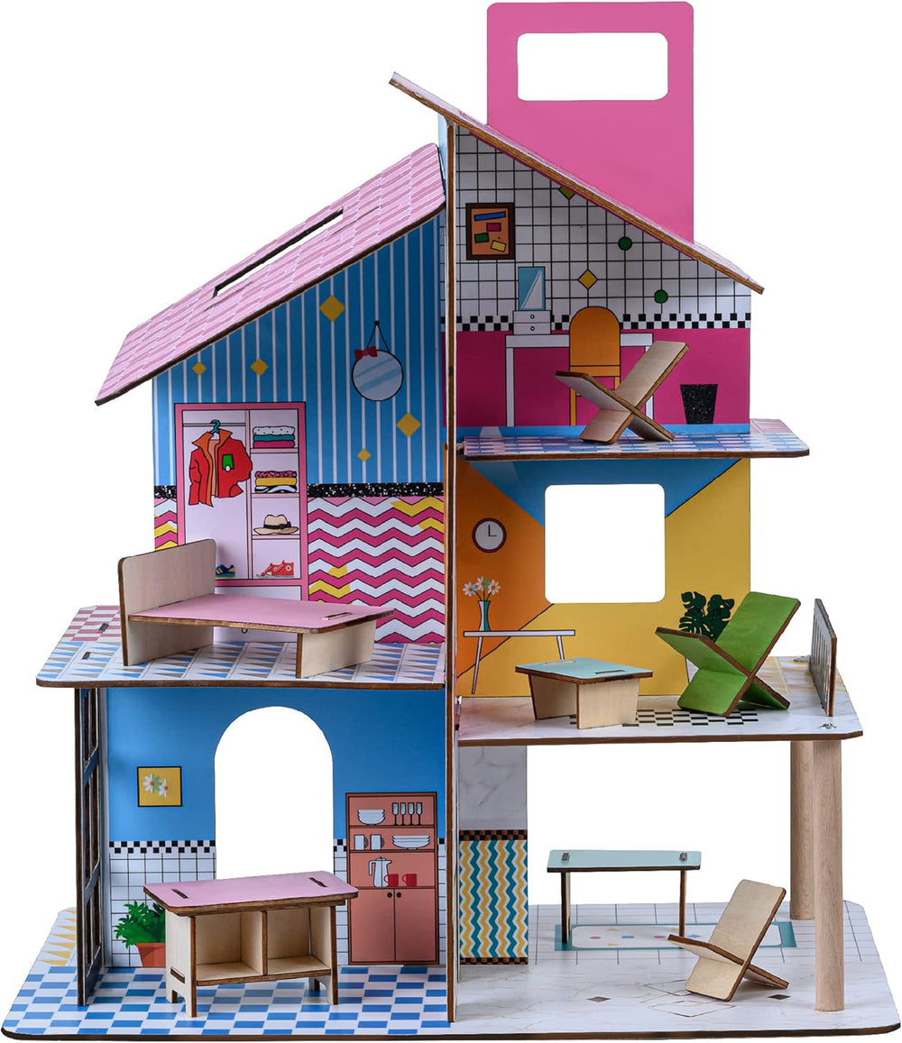 Olivia's Little World 360 Maison de poupée en bois pour enfants, poupées de 8,9 cm et 12 accessoires, multicolore TD-13260C