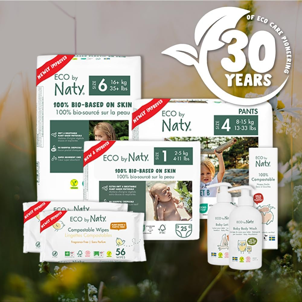 Scutece ecologice Eco by Naty Baby Eco Diapers - scutece organice premium, ecologice, fabricate din materiale pe bază de plante, ideale pentru pielea sensibilă a bebelușilor (mărimea 5 - 80 de bucăți)