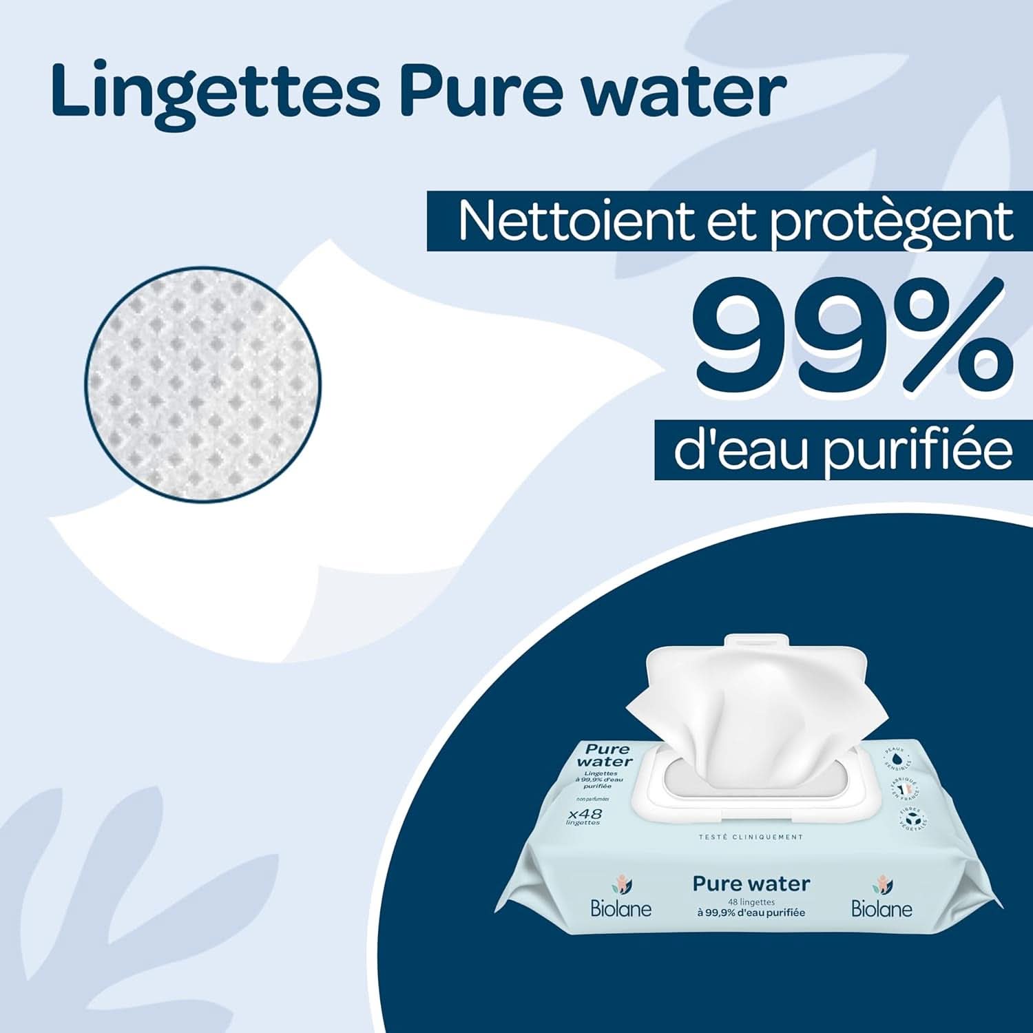 Lingettes nettoyantes bébé BIOLANE Eau pure - Pour peaux sensibles - Dès la naissance Lingettes Humides Bébé Naty Shop