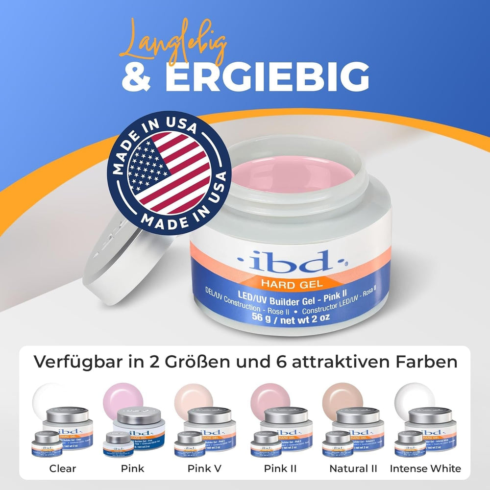 Gel dur IBD – Gel de construction LED/UV Rose II, 1 paquet (1 x 56 g) – Fabriqué aux États-Unis – Construction des ongles à la maison – Pas de rendez-vous ni de salons de manucure bruyants