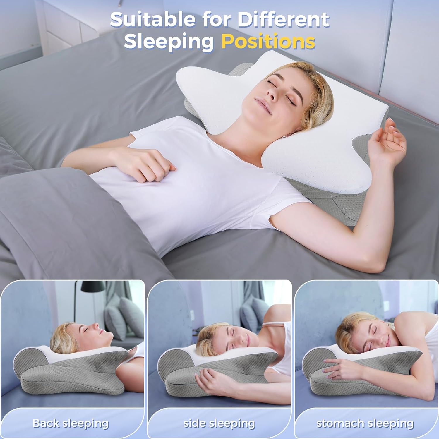 SAHEYER Oreiller Cervical 2 en 1 Oreiller Ergonomique de Soutien du Cou et Oreiller Roulant pour la Nuque Oreiller Orthopédique pour Dormeurs Latéraux Oreiller en Mousse à Mémoire pour Dormeurs Latéraux Oreillers Cervicaux Orthopédiques pour Dos et Ventre Naty Shop