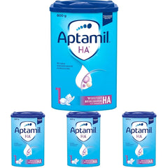 Aptamil HA 1 – Mélange de lait de consommation, avec DHA, sans lactose, sans huile de palme, poudre de bébé, poudre de lait, 1x 800 g (emballage avec 4)