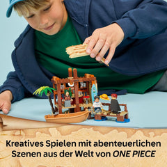 LEGO ONE PIECE Windmühlendorf-Hütte - Spielzeug mit Boot, Jungen Ruffy, Shanks & Makino Minifiguren sowie Zubehör - inkl. Steckbrief - Anime-Geschenk für Jungen, Mädchen & Fans ab 8 Jahren - 75636
