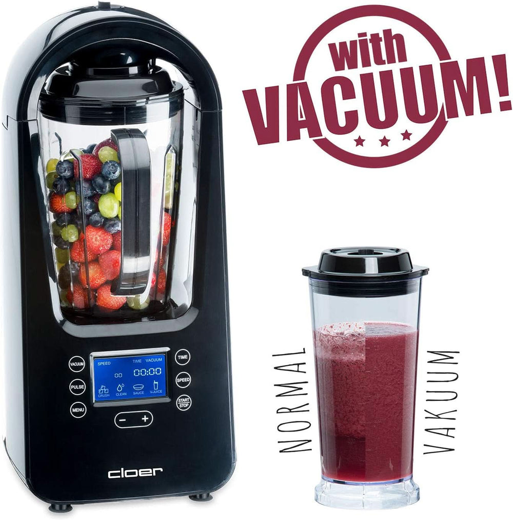 Batteur sur socle sous vide Cloer 6980 / 800 watts / 21 000 U/min. / Incl. Vorratsbehälter/Vakuumventil/Automatikprogramme/Eis-Crush-Funktion/Reinigungsfunktion/Schwarz, 1500 Millilitres Cuisine Naty Shop