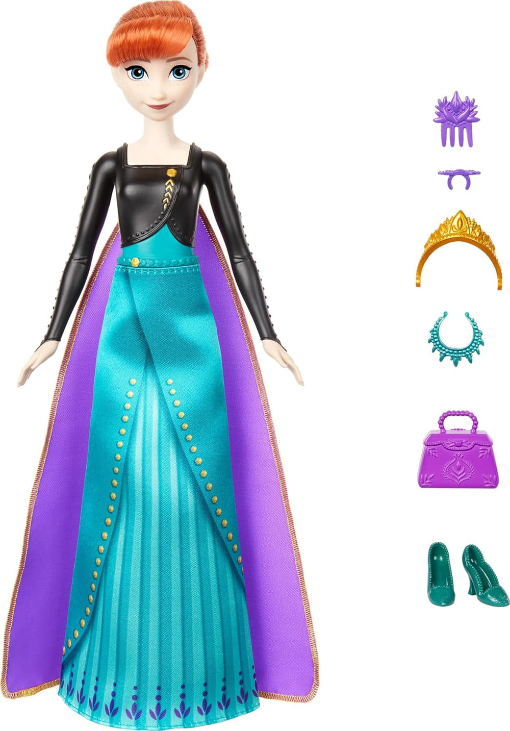 Mattel Disney The Ice Queen Anna Fashion Doll Set, Spin & Reveal avec 11 surprises, dont 5 accessoires, 5 autocollants et une scène de jeu, inspirée du film Disney, HXD27 Naty Shop Dolls