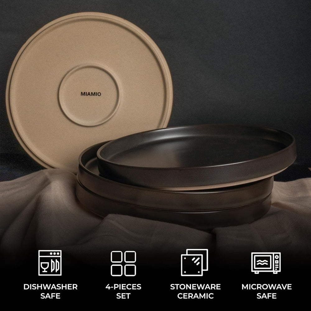 MIAMIO - Service d'assiettes pour 4 personnes / Service de table en céramique pour 4 personnes, vaisselle en grès allant au lave-vaisselle et au micro-ondes - Collection Sierra (assiettes foncées, grandes assiettes (4x))