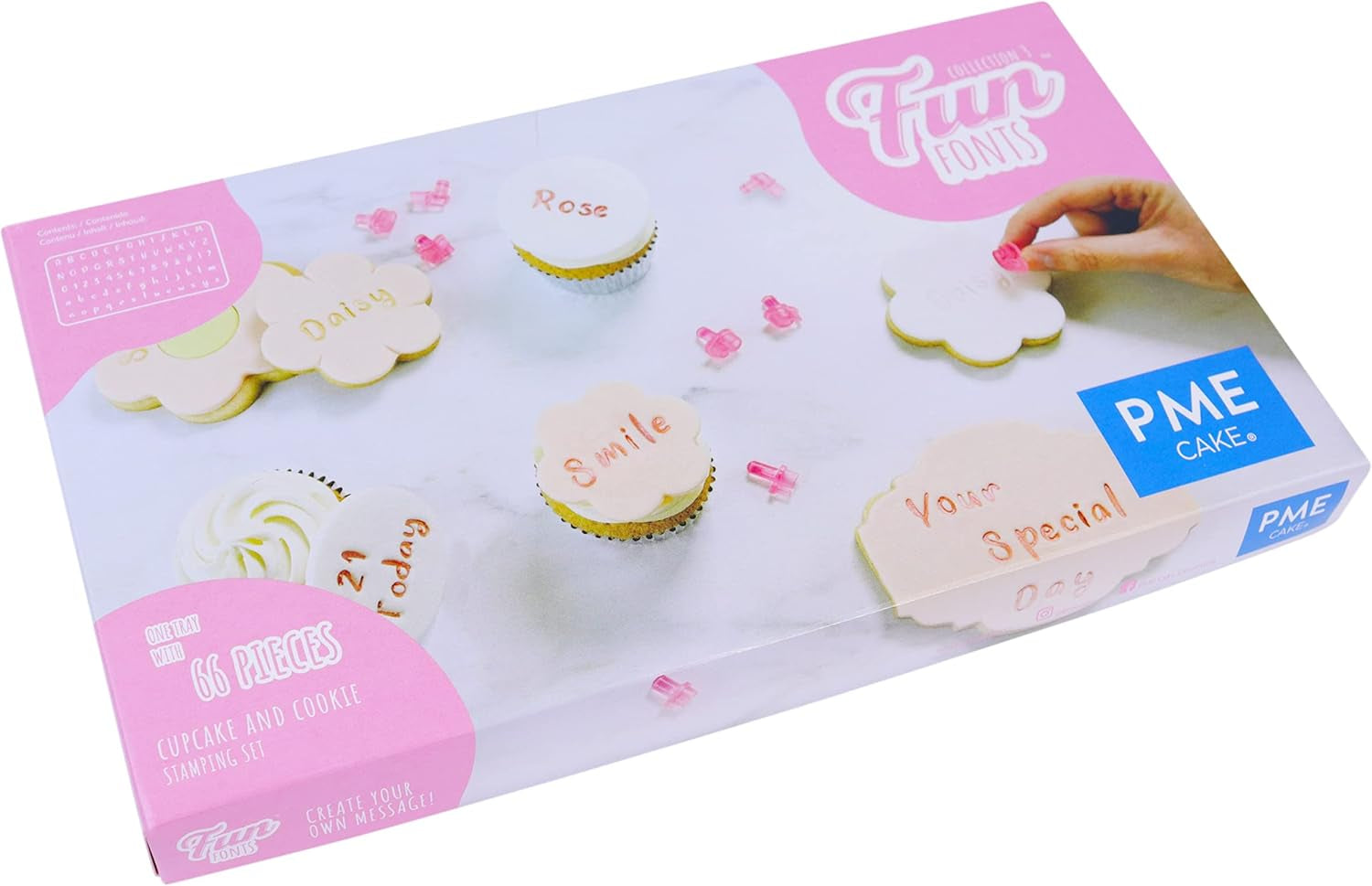 FF60 Fun Fonts - Set de ștampile pentru brioșe și fursecuri, pentru design de tort, 66 de piese, Colecția 3, Plastic