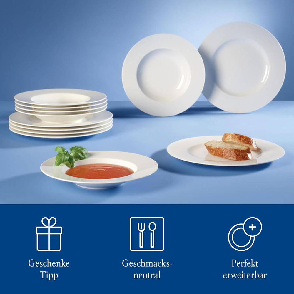 Villeroy & Boch Wonderful World Service de table 12 pièces, passe au lave-vaisselle et au micro-ondes, blanc, assiettes, vaisselle, porcelaine, assiettes plates, service de table moderne, porcelaine premium