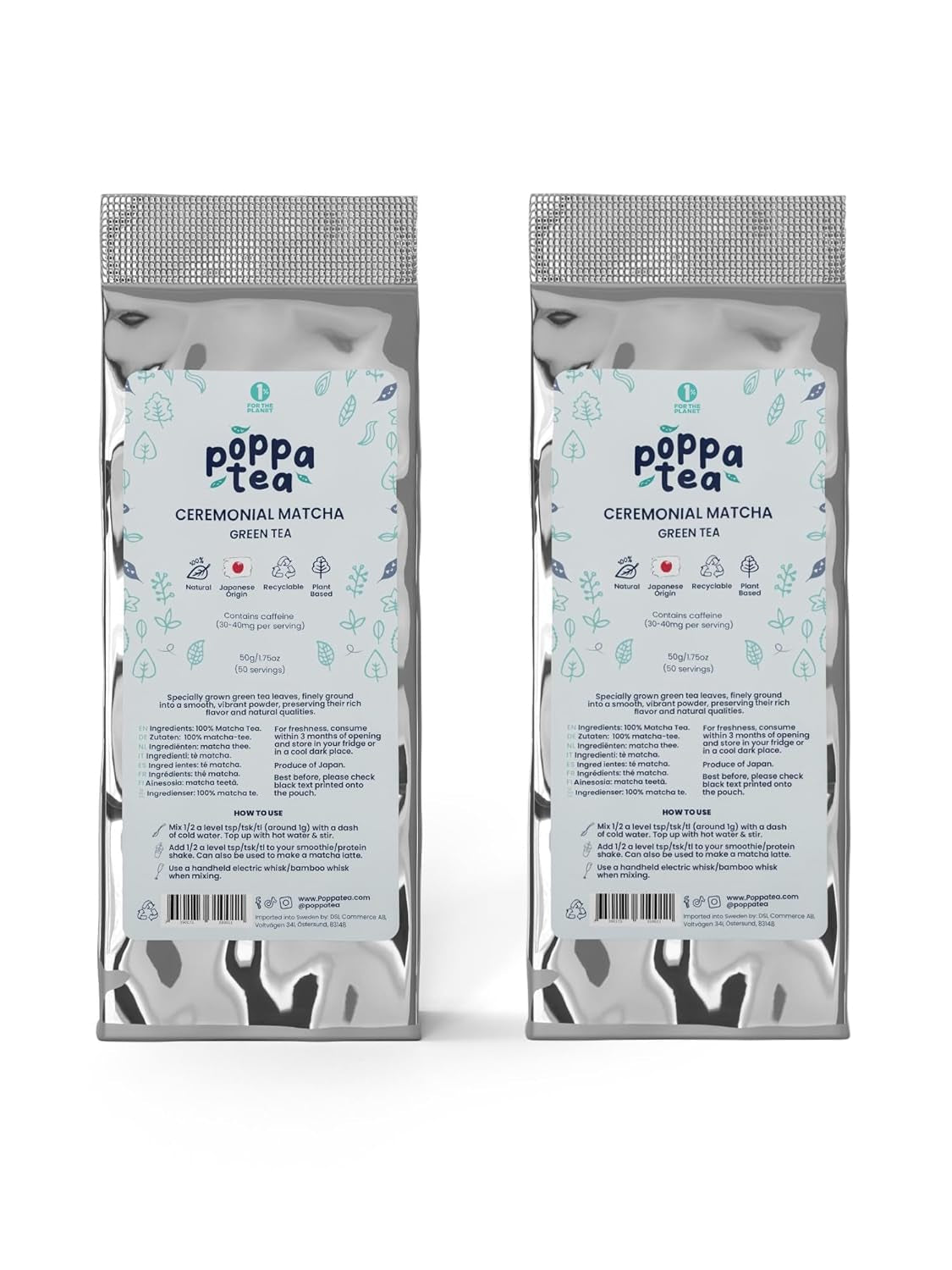 Thé Matcha Poppatea - Cérémonial - Feuilles de thé vert japonais (sac de recharge de 50 g, Matcha avec Chai)