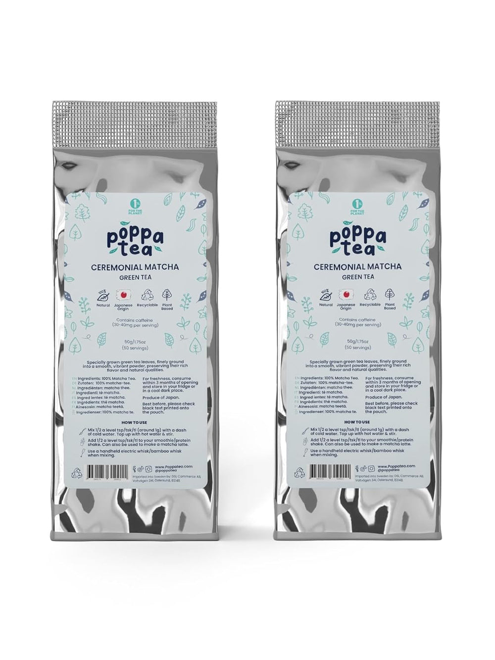 Thé Matcha Poppatea - Cérémonial - Feuilles de thé vert japonais (sac de recharge de 50 g, Matcha avec Chai)