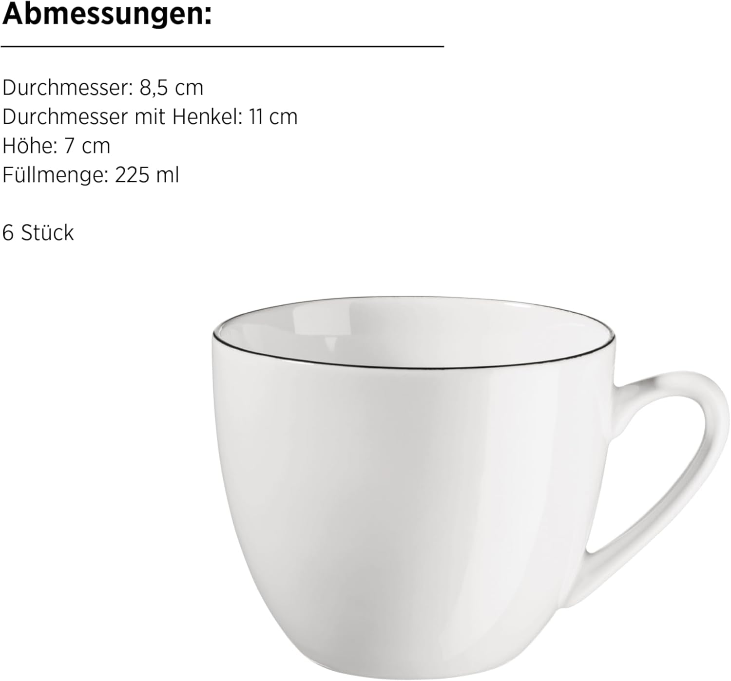 MÄSER Série Felise, service à café élégant pour 6 personnes, intemporel, bord noir, porcelaine, blanc