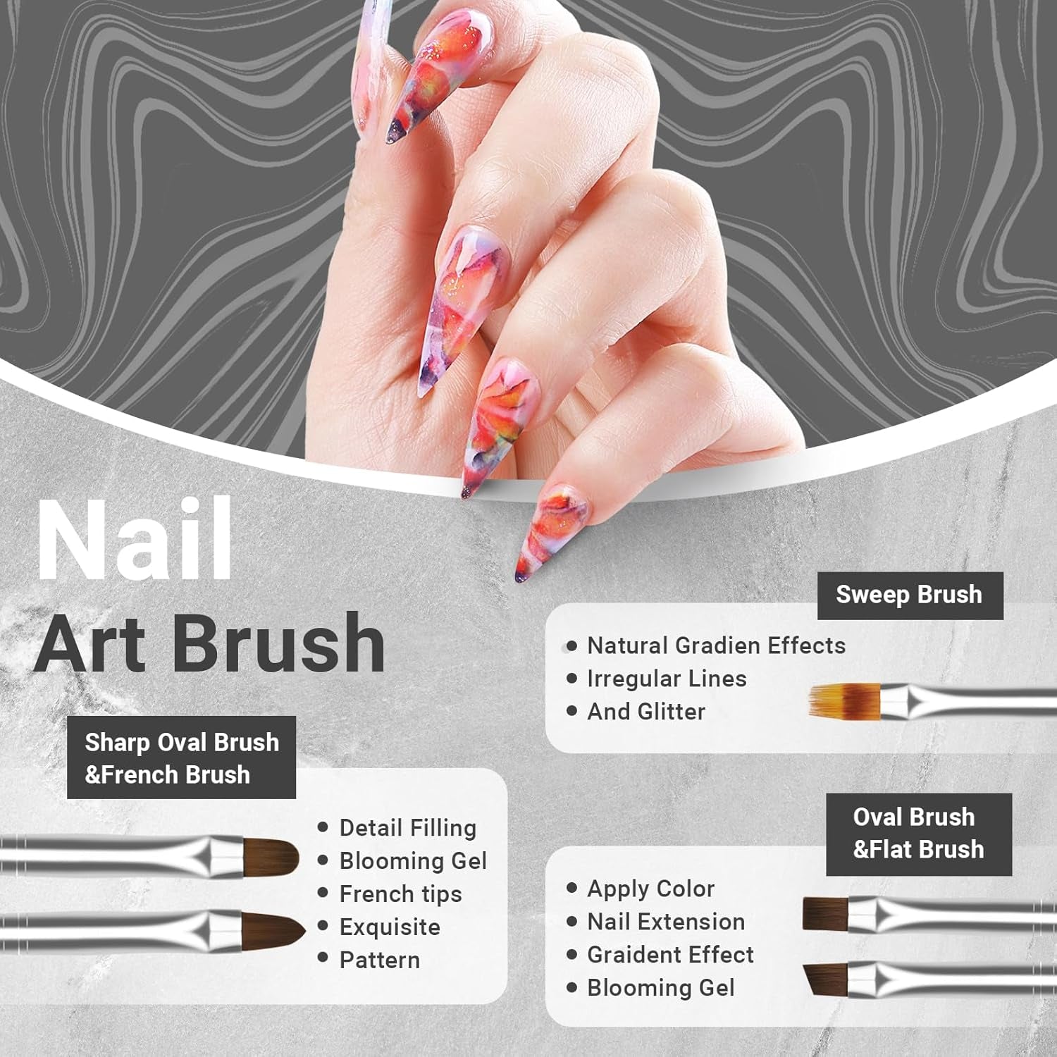 Sularpek 8 Stück Nagel Pinsel Set, Pinsel Für Gelnägel, Nageldesign Pinsel, Nail Art Dotting Tools, Nailart Pinsel Für Gel Acryl Nägel Nailart